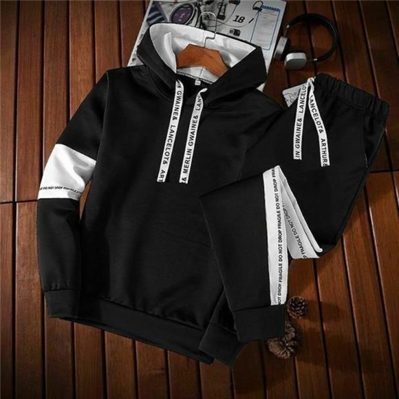 Man's Black Sport Hoodie Sweatpants Sweatsuit - Picture 2 of 6